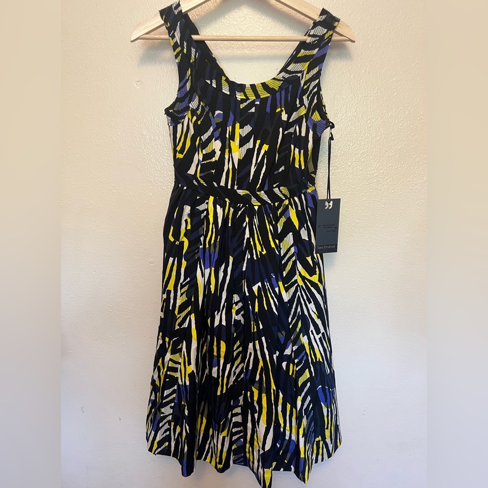 Sara Emanuel Abstract Geometric Purple Yellow Print Sleeveless Dress Sz 0 NWT